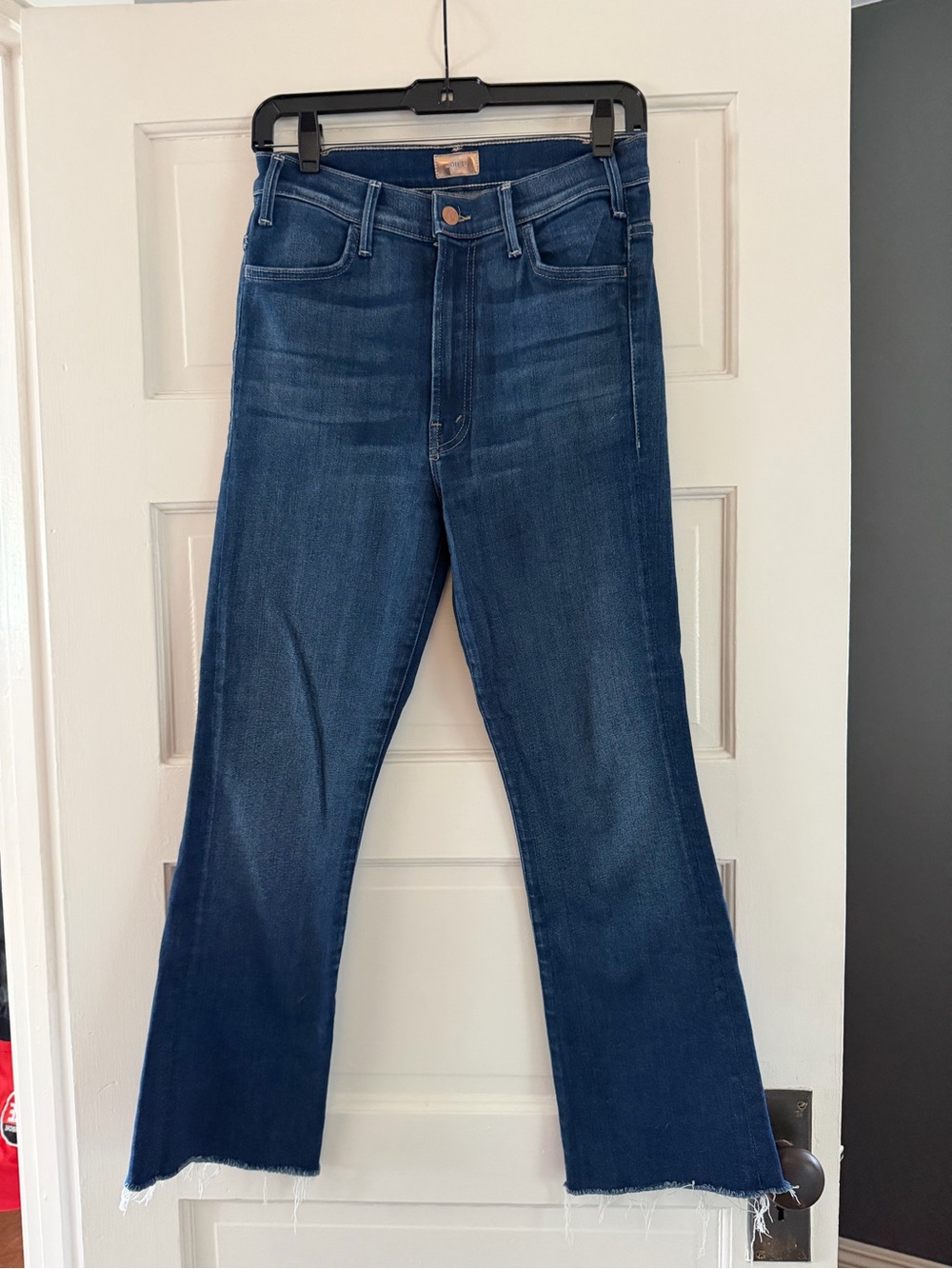 MOTHER Dark Blue Hustler Ankle Fray Jean in Home Movies- 28